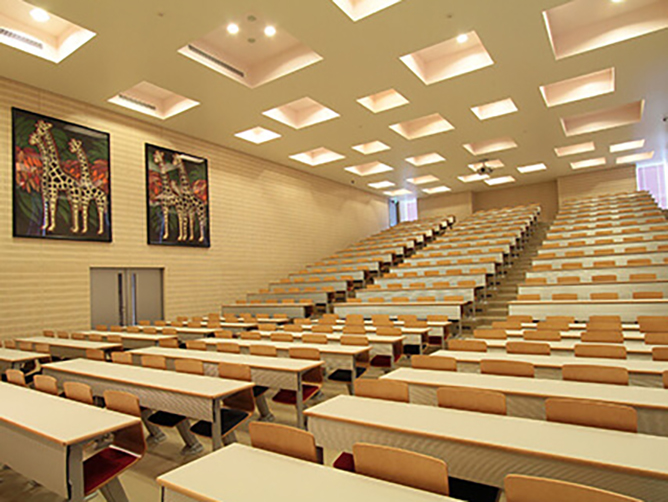 セントヨハネホール（大講義室）／開放感のある階段教室は300席あり、講義だけでなく各種学会や国際セミナーなどでも使用されます。